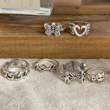 6 Retro Punk Butterfly Rings Ladies Men's Antique Silver Geometric Ring Gifts Nepal Ring  Rings for Men daiiibabyyy